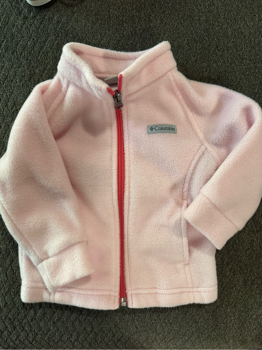 Columbia Light Pink Fleece Jacket with red zipper